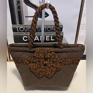 Naraya Brown flower quilted tote zipper shoulder bag New